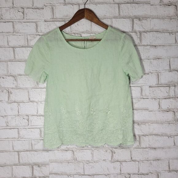 J Crew light green linen top - Picture 1 of 13